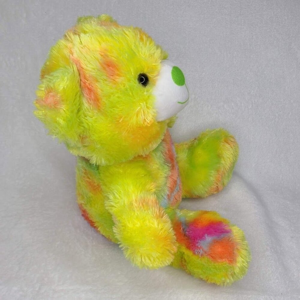 A&A Global Rainbow Bear 12" Plush Toy Stuffed Animal Sitting Yellow Tie Dye - Picture 3 of 11